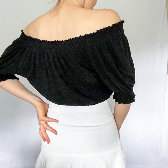 Zara Black Textured Off The Shoulder Top Large - Picture 8 of 8